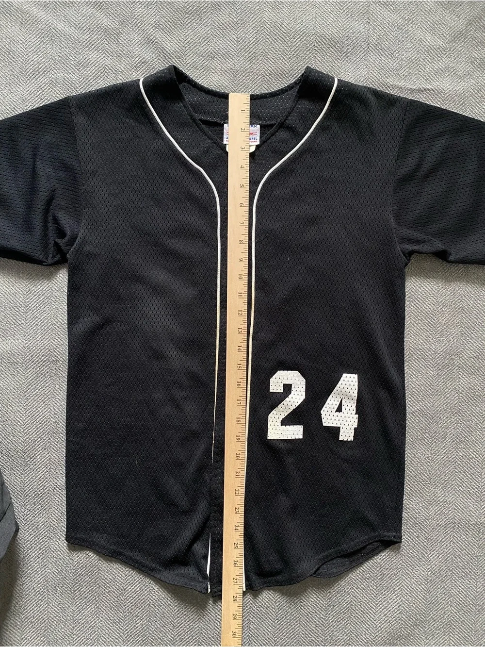 Kids Black Baseball Jersey with White Piping and Number 24